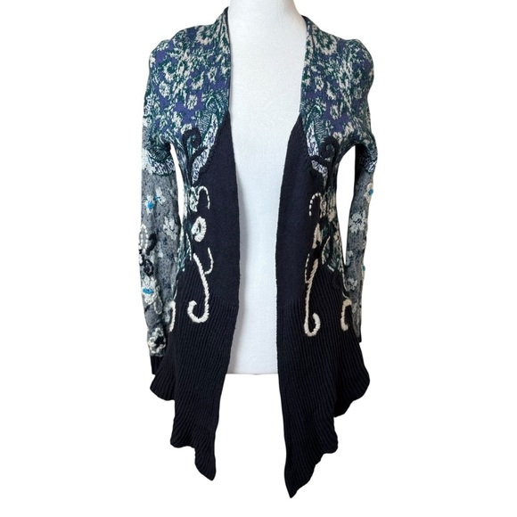 Anthropologie HWR Monogram Emmia Hand Stitched Open Front Cardigan Sweater Med - Picture 5 of 14